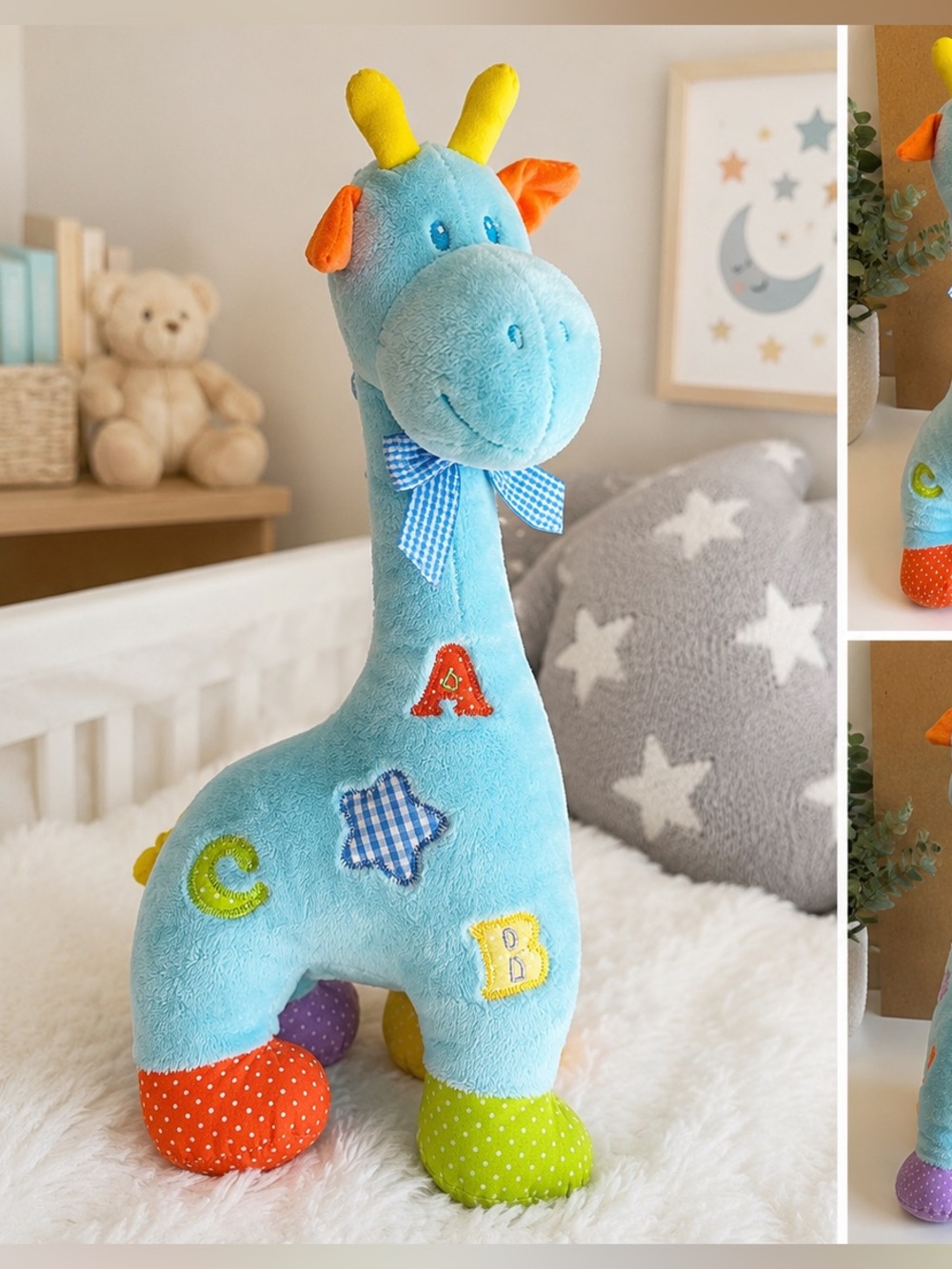 Blue Giraffe Plush ABC 123 Baby Nursery Stuffed Animal Toy